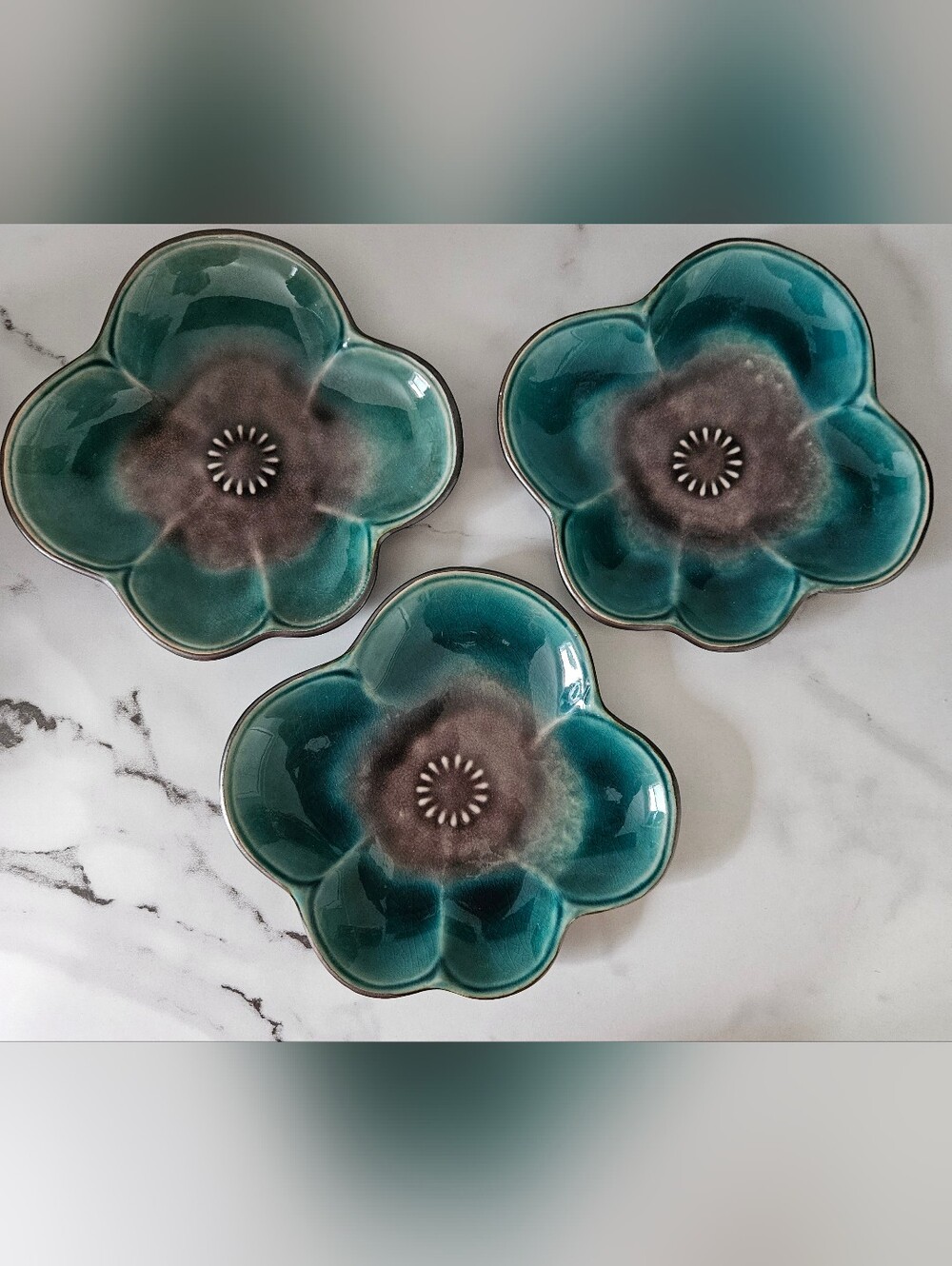 Style Eyes Zen Flowers Collection Teal Ceramic Flower Plates (Set Of 3) 7.5"